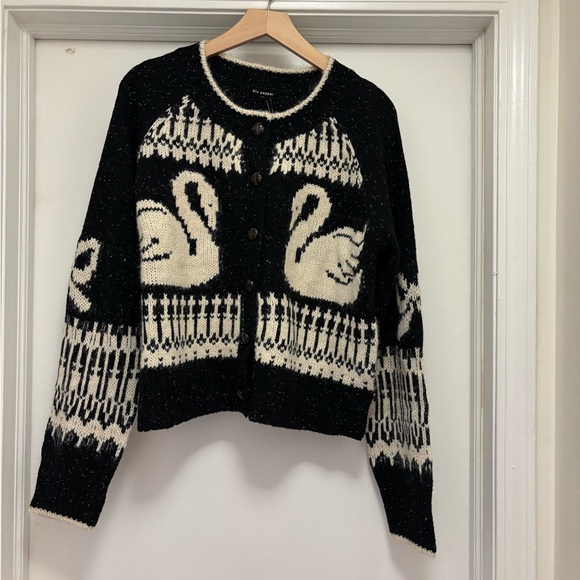 Blu Pepper Sweaters - Cottage core Swan Pattern Cardigan Sweater